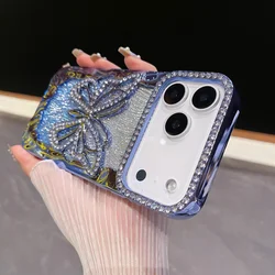 Elegant 3D Bling Glitter Butterfly Gradient Phone Case with Diamond Accents and Plated Shockproof Protection - iPhone 15 Plus (Blue)