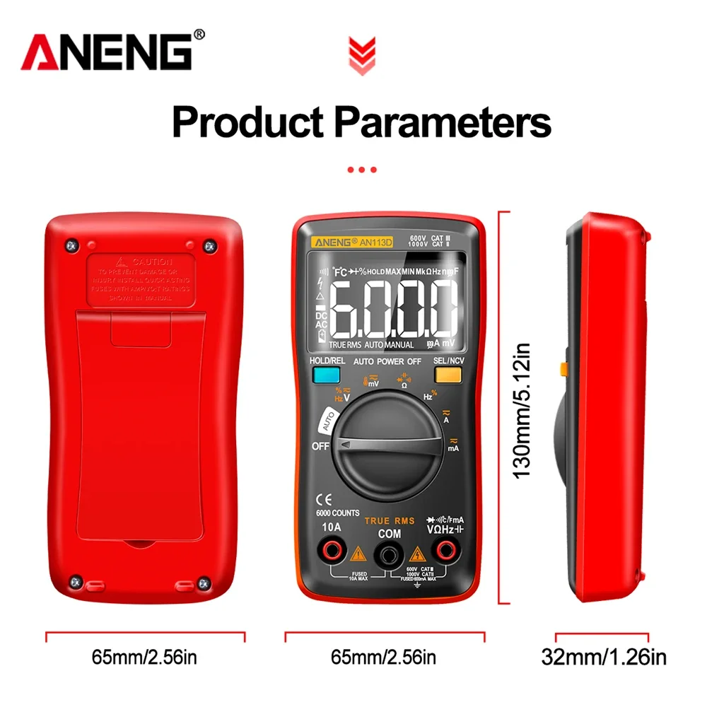 Digital Multimeter ANENG AN113D 6000 Counts True RMS AC/DC Current Voltage Temperature Electrical Detector Tester