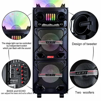 4000W Portable Bluetooth Speaker Dual 10in Sub Woofer Light Sound System with Microphone and Remote 4