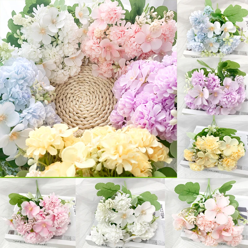 

Simulation Artificial Flowers Hydrangea Bouquet Wedding Bride Holding Silk Fake Flowers Plant for DIY Party Home Room Decor