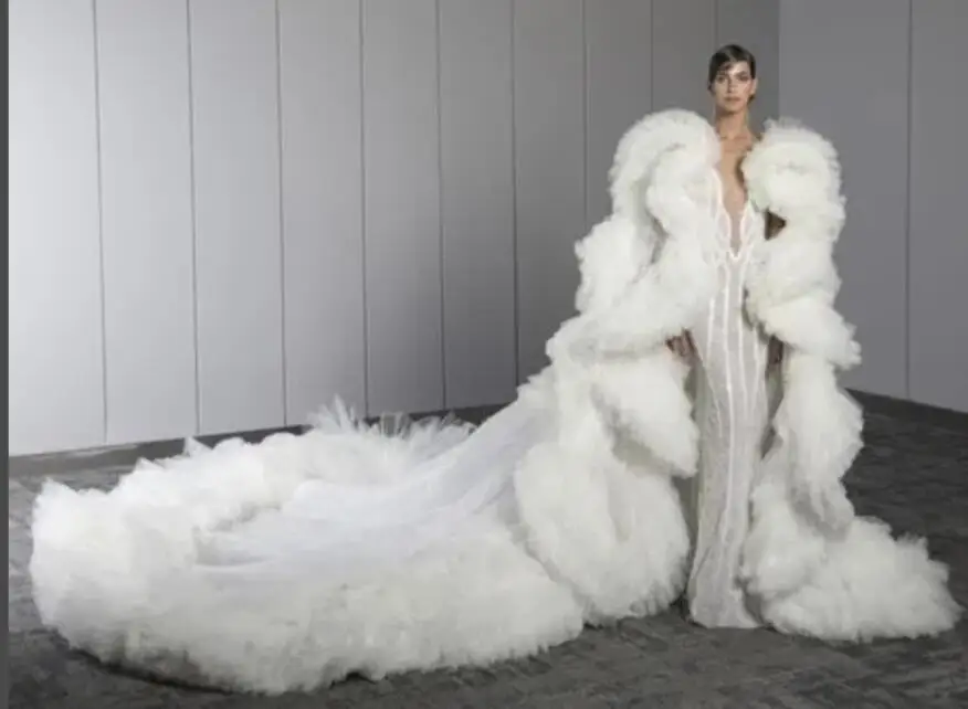 luxury-Fully-long-dress-with-ruffles-cape-tulle-cloak-Wedding-attire ...