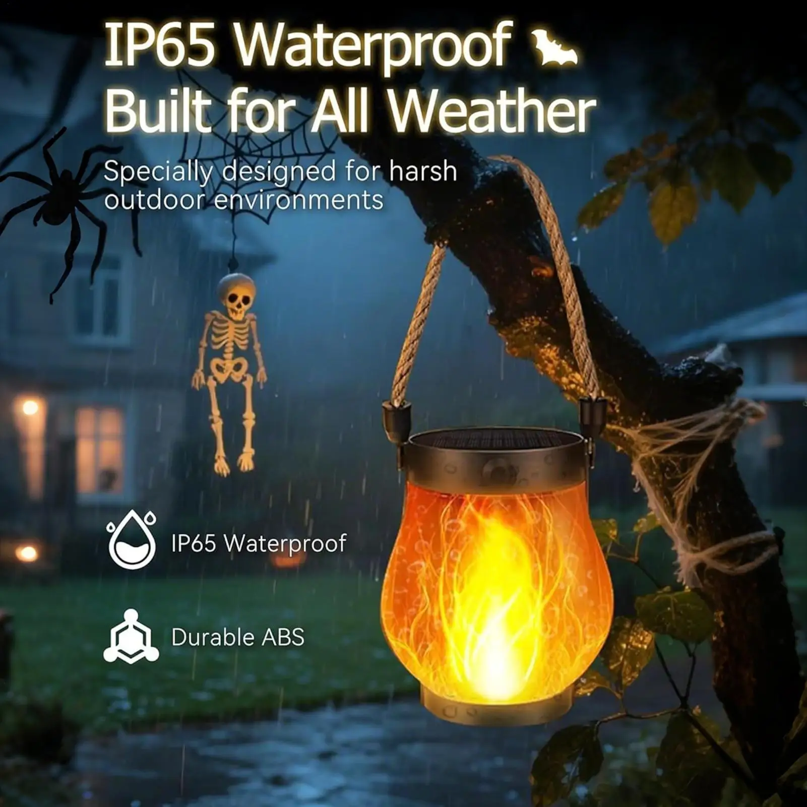 Flickering Solar Lantern with Dancing Flames USB Charging Garden Lights for Haunted House Garden Decoration 2025 Halloween