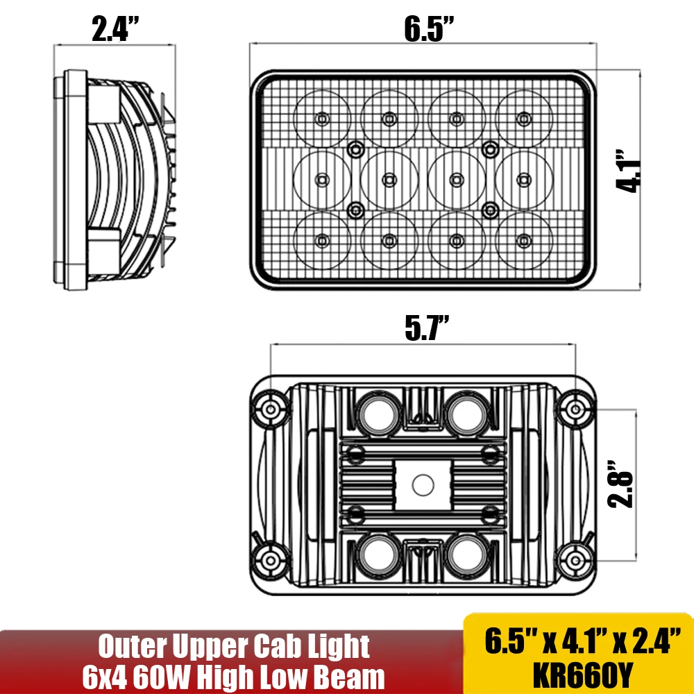 12v 24v 6x4 60W LED Outer Cab Light For Case IH Combines: 2144 