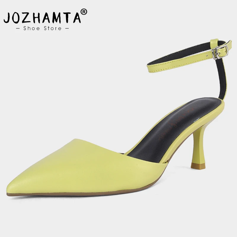 

JOZHAMTA Size 33-40 Women Sandals Real Leather High Heels Summer Shoes Woman Pointed Toe Elegant Luxury Crystal Heeled Sandals