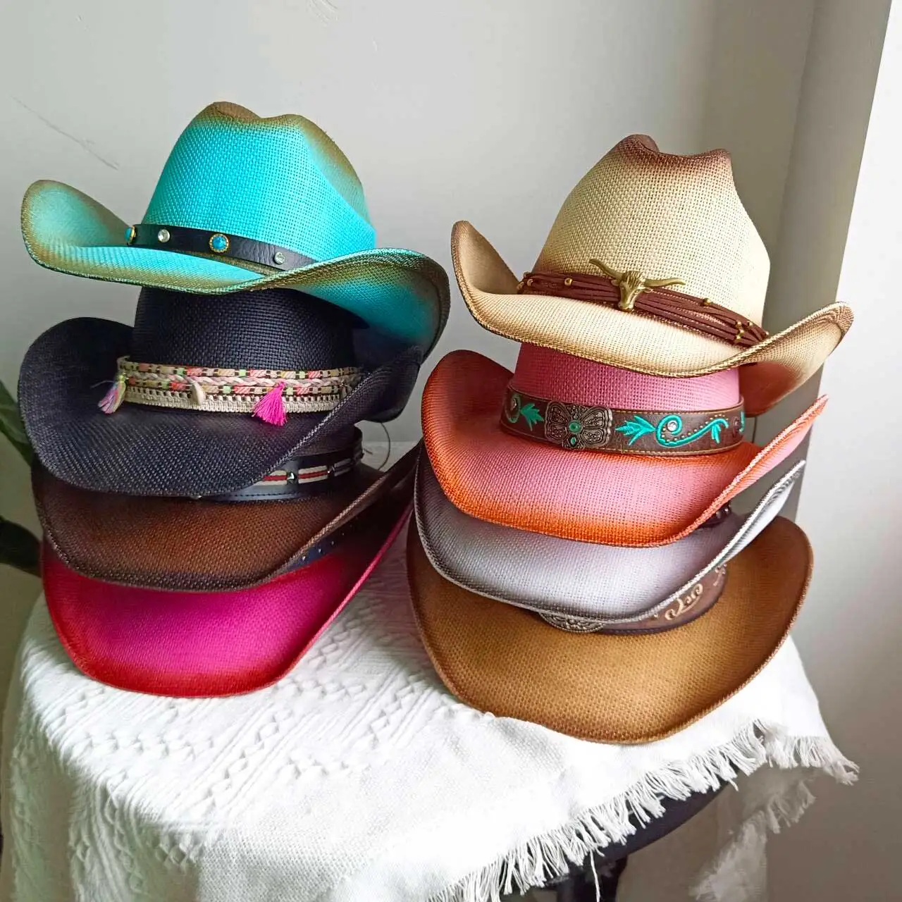 Western-Cowboy-Strohhut mit großer Krempe, harter Strohhut, Cowboy-Outdoor-Sommer-Sonnenschutz-Jazzhut, Sombrero Vaquero Homme – Detail 3