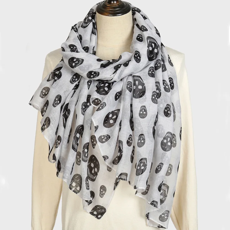 Supply European and American Style Skull Printing Large Size Silk Scarf Sunscreen Shawl 2