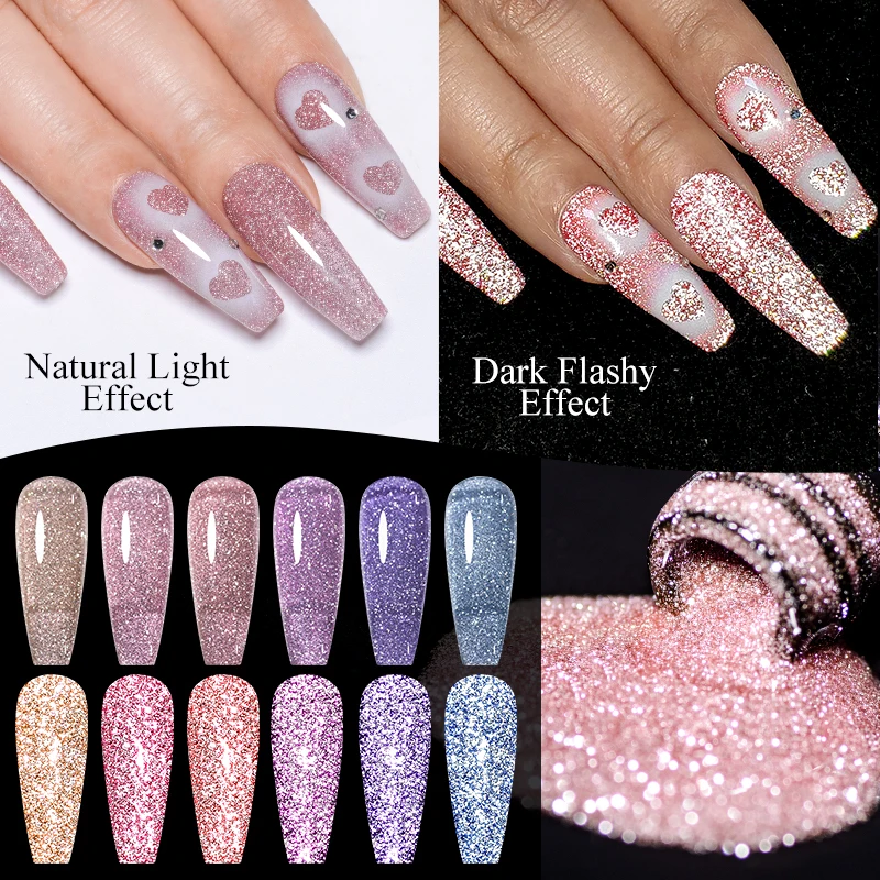Mtssii 7ml Glitter Reflective Rubber Base Gel Nail Polish Laser Sparkling Semi Permanent Soak Off UV Gel Art Nails Varnish gel nail polish