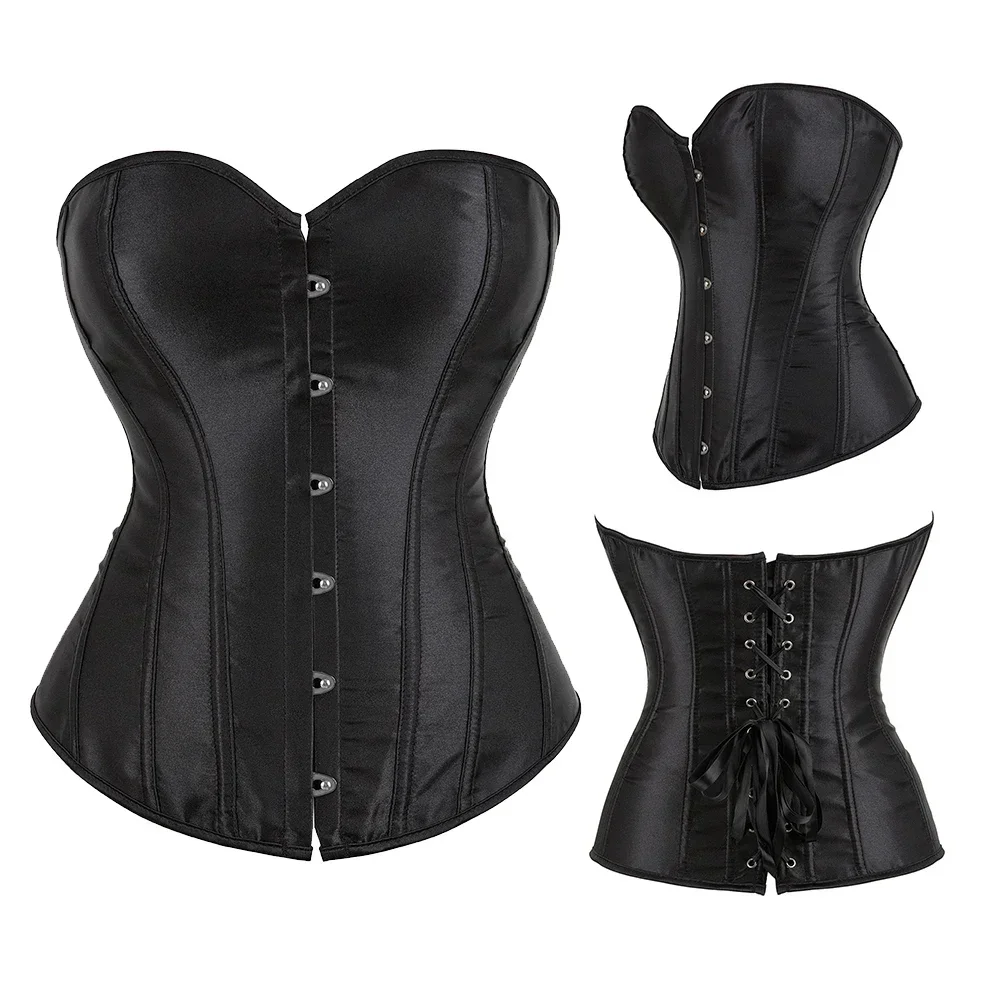 Satin Overbust Korsett Tops Gothic Frauen Vintage Bustier Spitze-up Ohne Knochen Mieder Wear Abnehmen Taille Gestaltung Korset – Detail 2