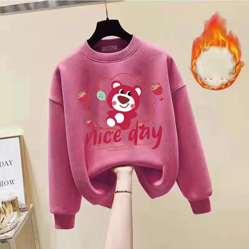 

Cute New Girls' Thickened Round Neck Pullover Sweatshirt Cartoon Children Top Lotso Sweaters Children Cothes Anime Student Gift