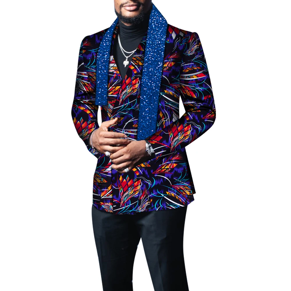 News African Clothes Men Blazer with Scarf Riche Bazin Jacket Coat Outerwear Full Sleeve African Clothing WYN1382