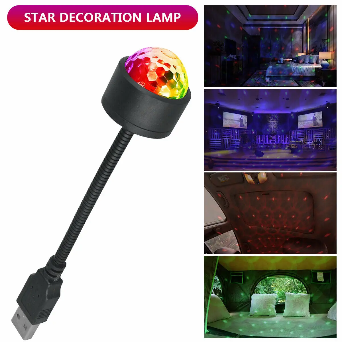 

Blue+Green+Red Starry Sky Projection Lamp USB Mini Car Roof Star Night Light