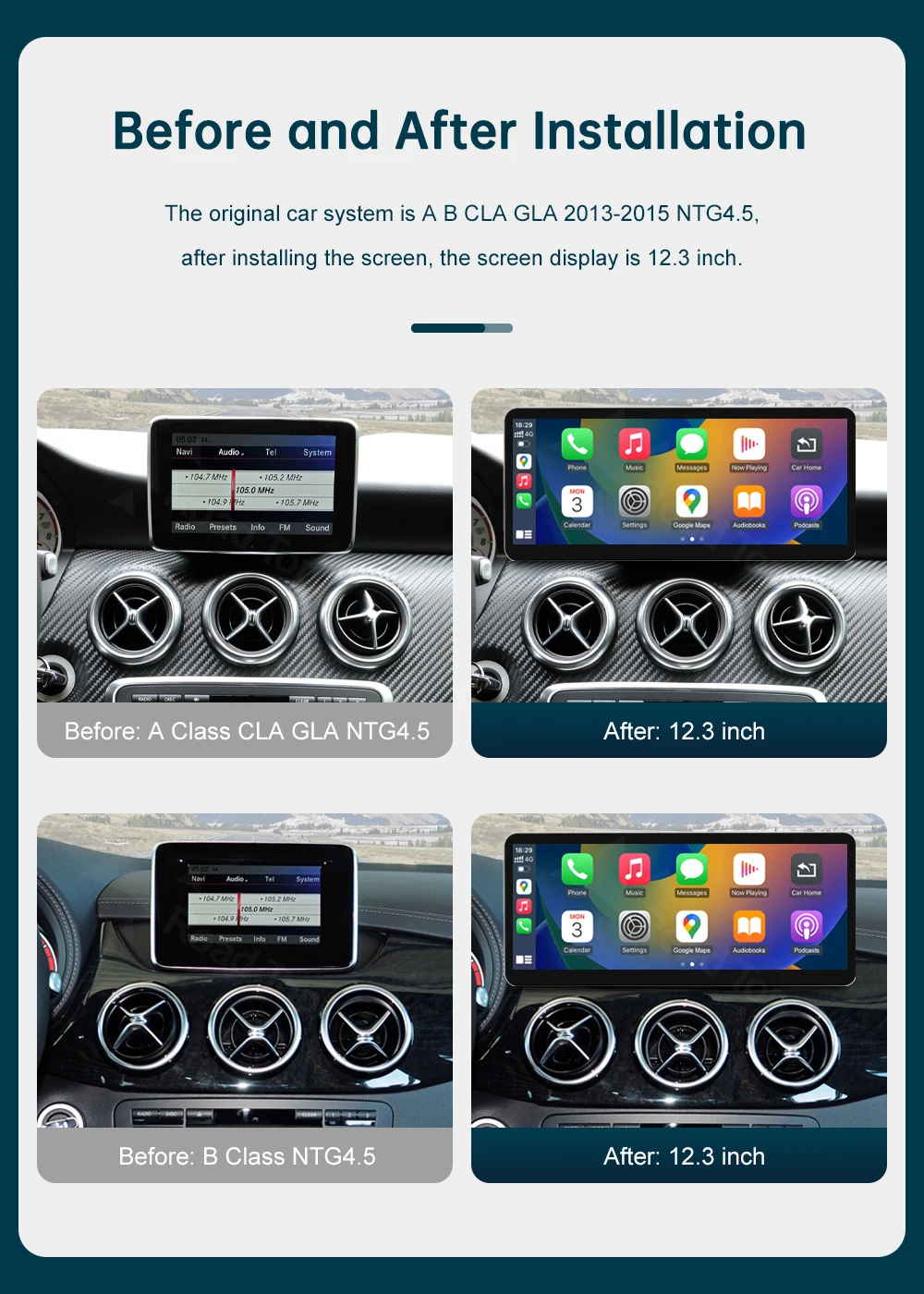 12,3' DE Kabelloses CarPlay Android Auto Multimedia-Display für Mercedes-Benz A W176 B W246 CLA GLA Klasse 2013 bis 2015 – Detail 3