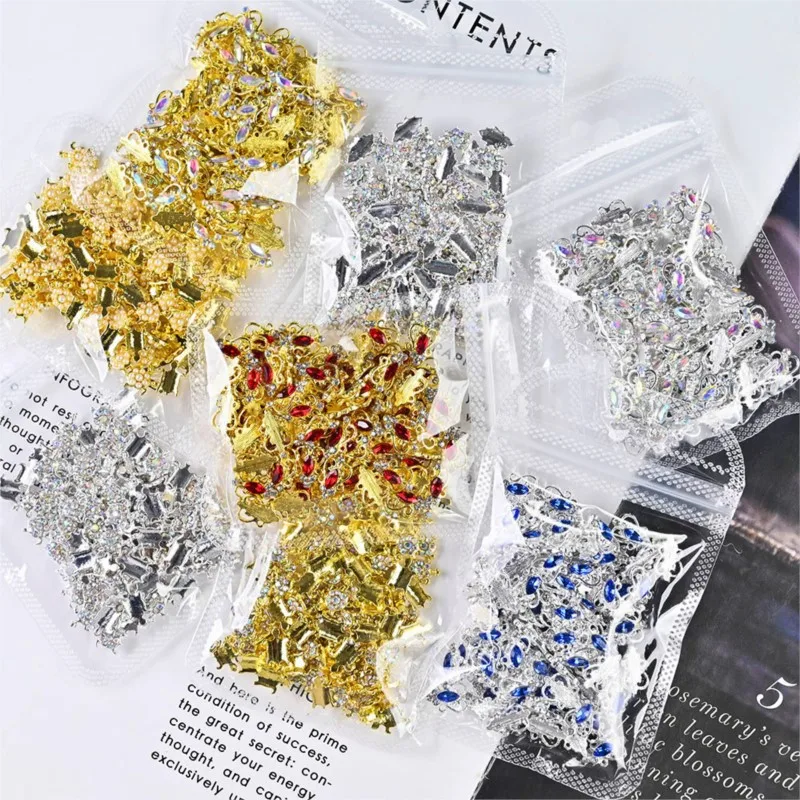 

10Pcs Luxury Alloy Rhinestone Nail Art Charm Sea Turtle Leaves Metal Alloy Gems Jewelry Press on Nails 3D Manicure Accessories