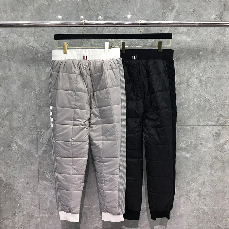 

Men's Trousers Winter Pants Side Edge White 4-Bar Stripe Diamond Lattice Sweatpant Cotton-Padded Patchwork TB Pants