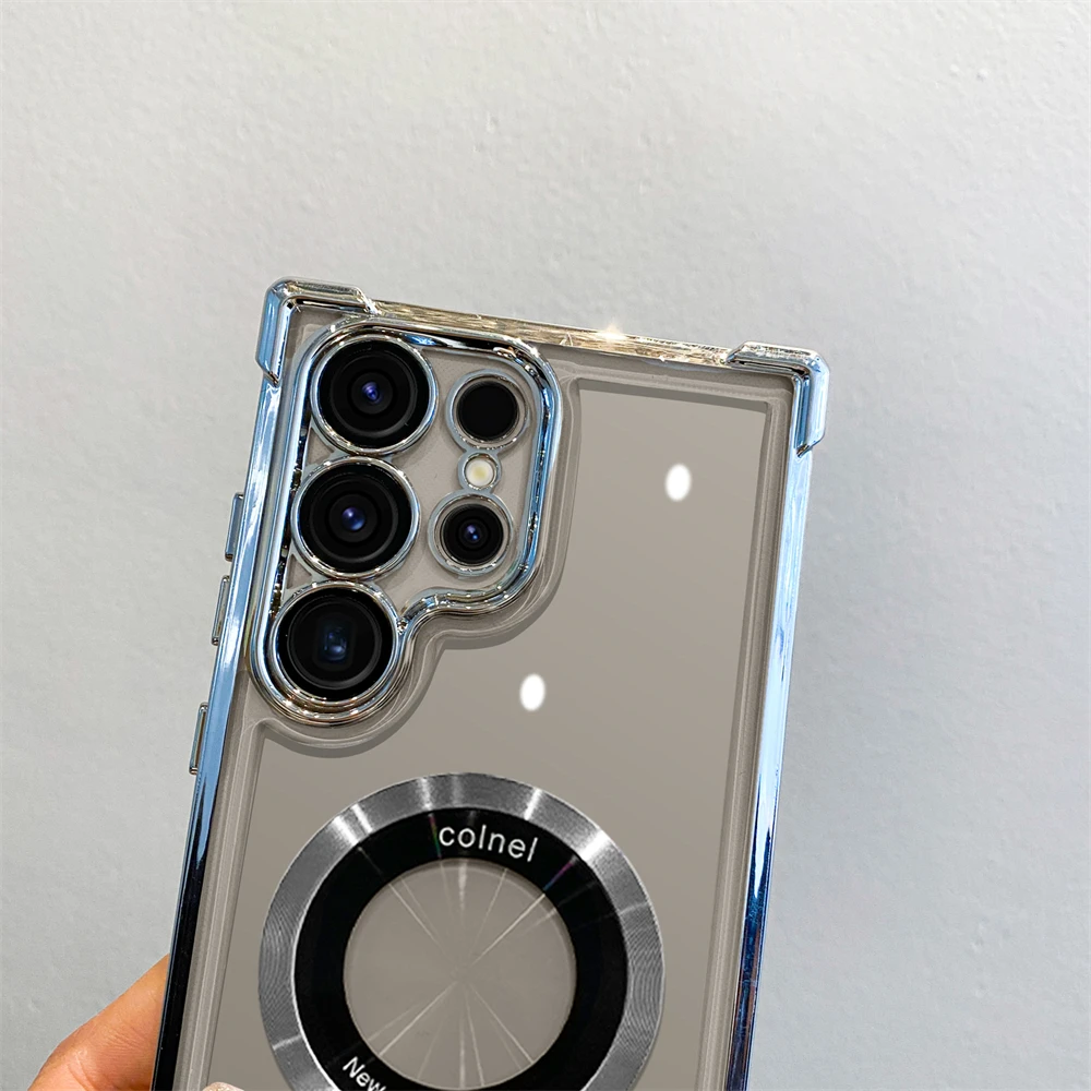 Original Plating Magnetic Transparent Phone Case for Samsung Galaxy S24 Ultra S23 Fe S22 Plus Clear Shockproof Silicone Cover