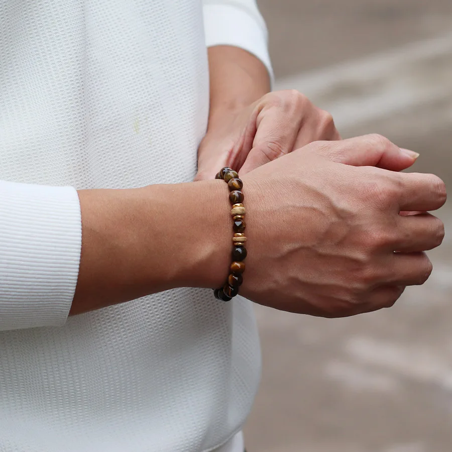 Men Natural Stone Handcrafted Tiger Eyes Beads Bracelet