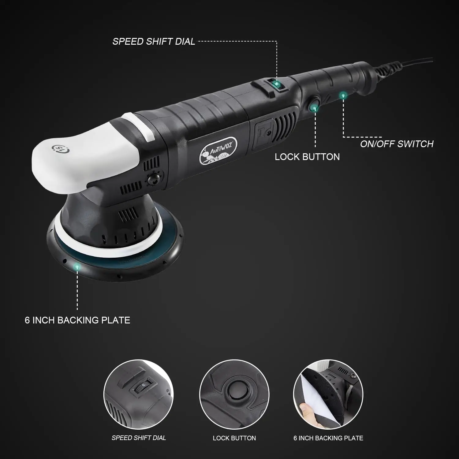 AUTIWOZ Car Polisher 6Inch Dual Action Polisher for Car Detailing Random Orbital with 6 Variable Speeds DA car polisher