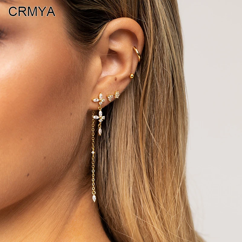 

CRMYA Copper Gold Plated Dangle Earrings For Women Vintage CZ Zircon Piercing Initial Chain Earrings 2022 Jewelry Wholesale
