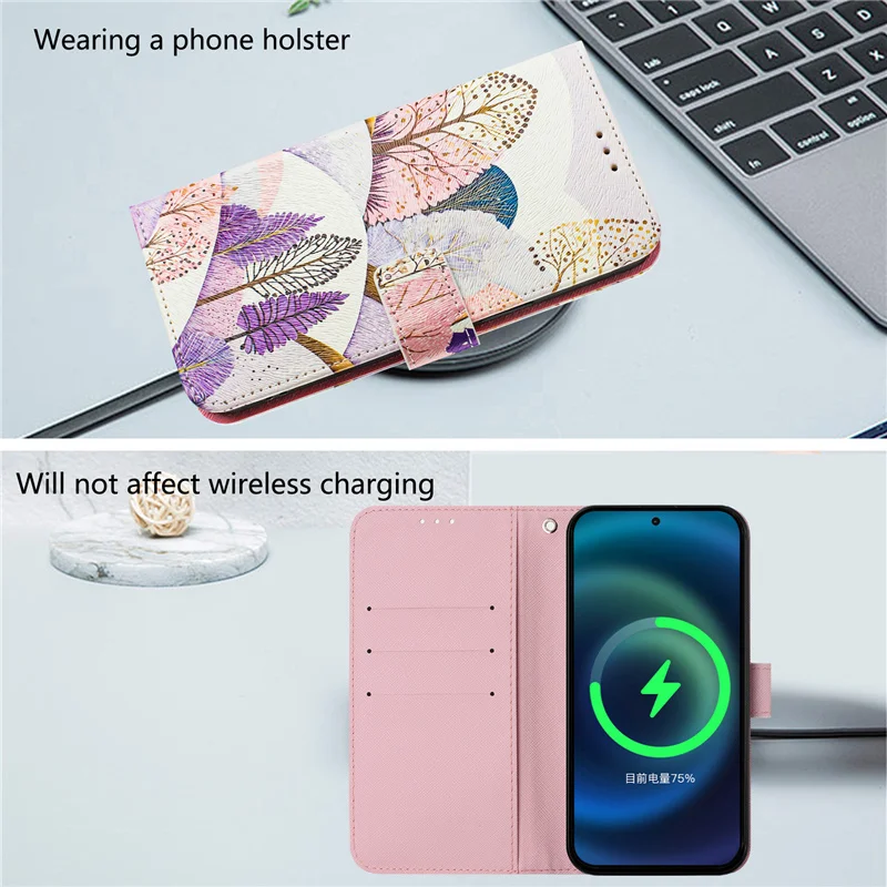 Elegant Leather Flip Case with Wallet & Stand - Painting Design