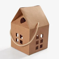 Charming Christmas House Candy Gift Boxes - Festive Party & Wedding Favor Packaging for 100pcs (Kraft paper)