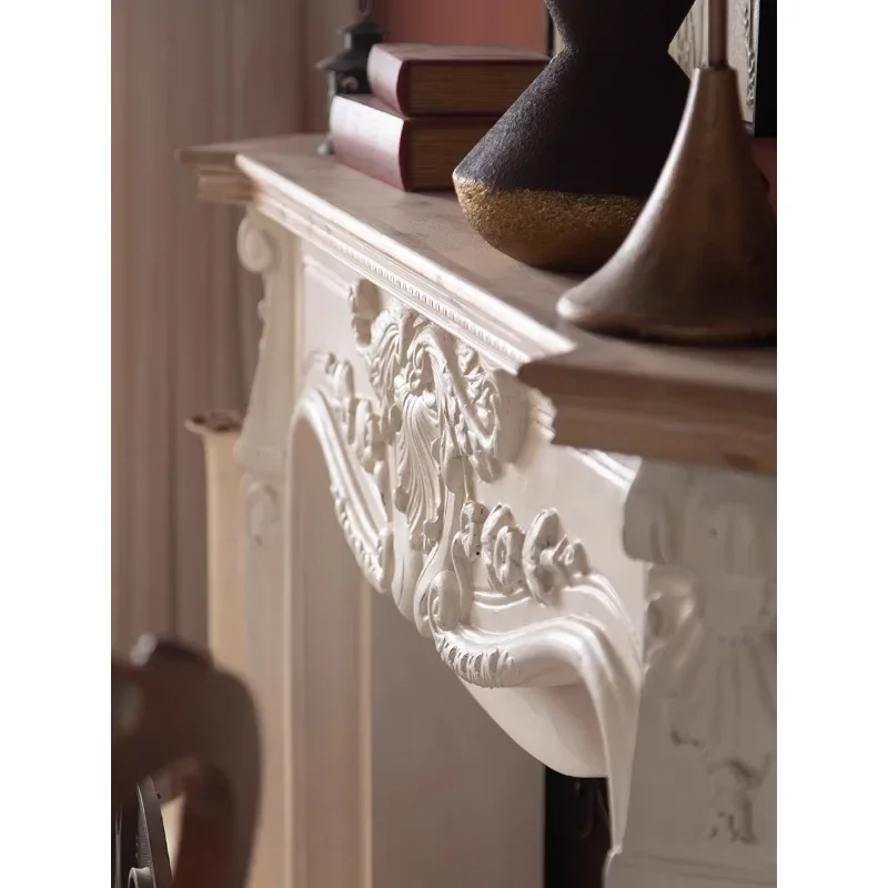 French retro solid wood marble white fireplace American fireplace cabinet mantel French living room decorative cabinet