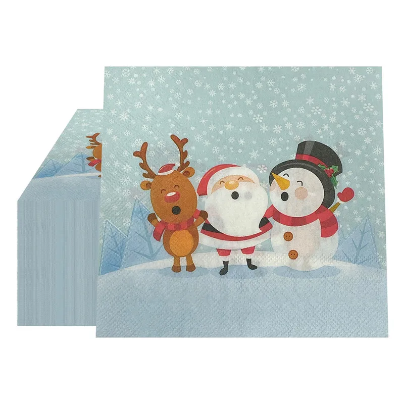 Christmas Napkins Paper Santa Claus Snowman Merry Christmas Decorations Home New Year Disposable Tableware Supplies 20pcs