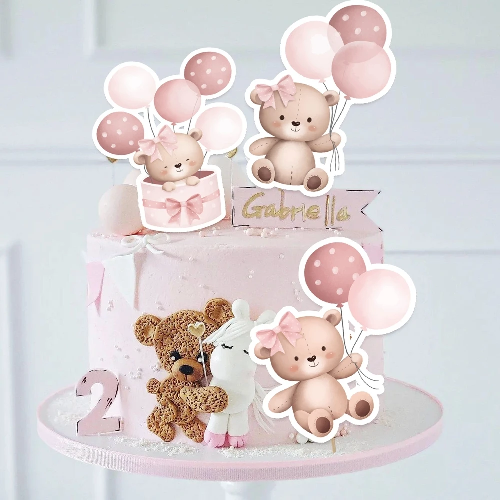 20 Stück Ballon-Bär-Topper, Karton-Cupcake-Topper für Kinder, Babyparty, Bär, alles Gute zum Geburtstag, Party-Dekorationen, DIY-Kuchenzubehör – Detail 1