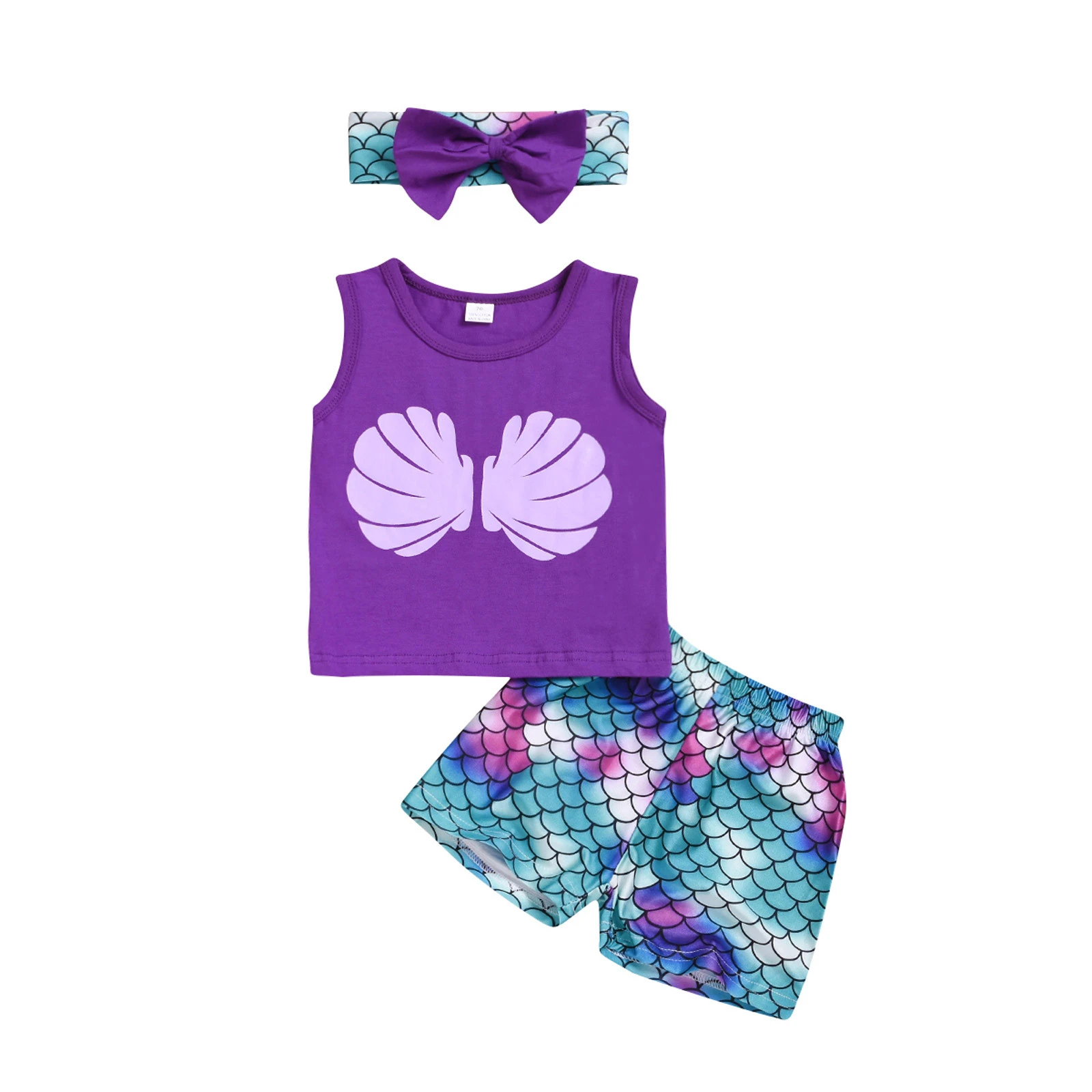 Pantalones con estampado de sirena para niñas, chaleco para bebé, banda para el pelo, Tops infantiles, trajes y conjunto|set de ropa| - AliExpress