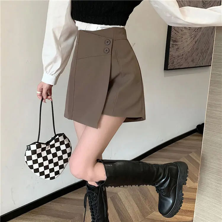 plus size clothing Women 2022 Autumn Winter New High Waist Wide Leg Shorts Female Solid Color Suit Shorts Skirts Ladies Casual A-line Shorts X87 outfits for women