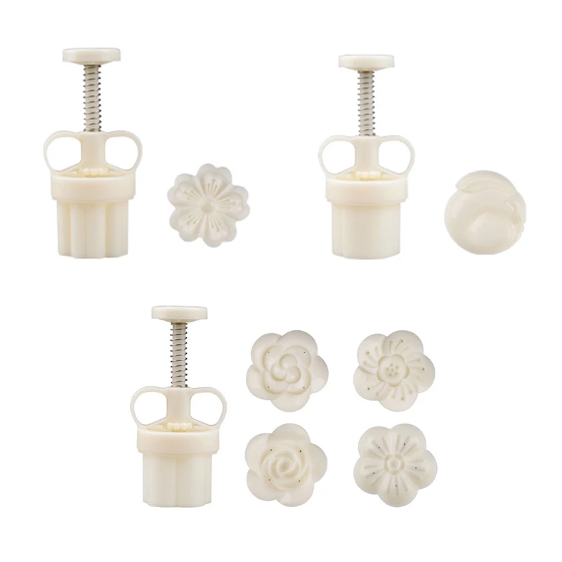 

Mooncake Mold with 1/4 Stamps Cookie Cutter Hand Press Green Bean Cake Pastry Mould DIY Bakeware Mid-autumn Festival