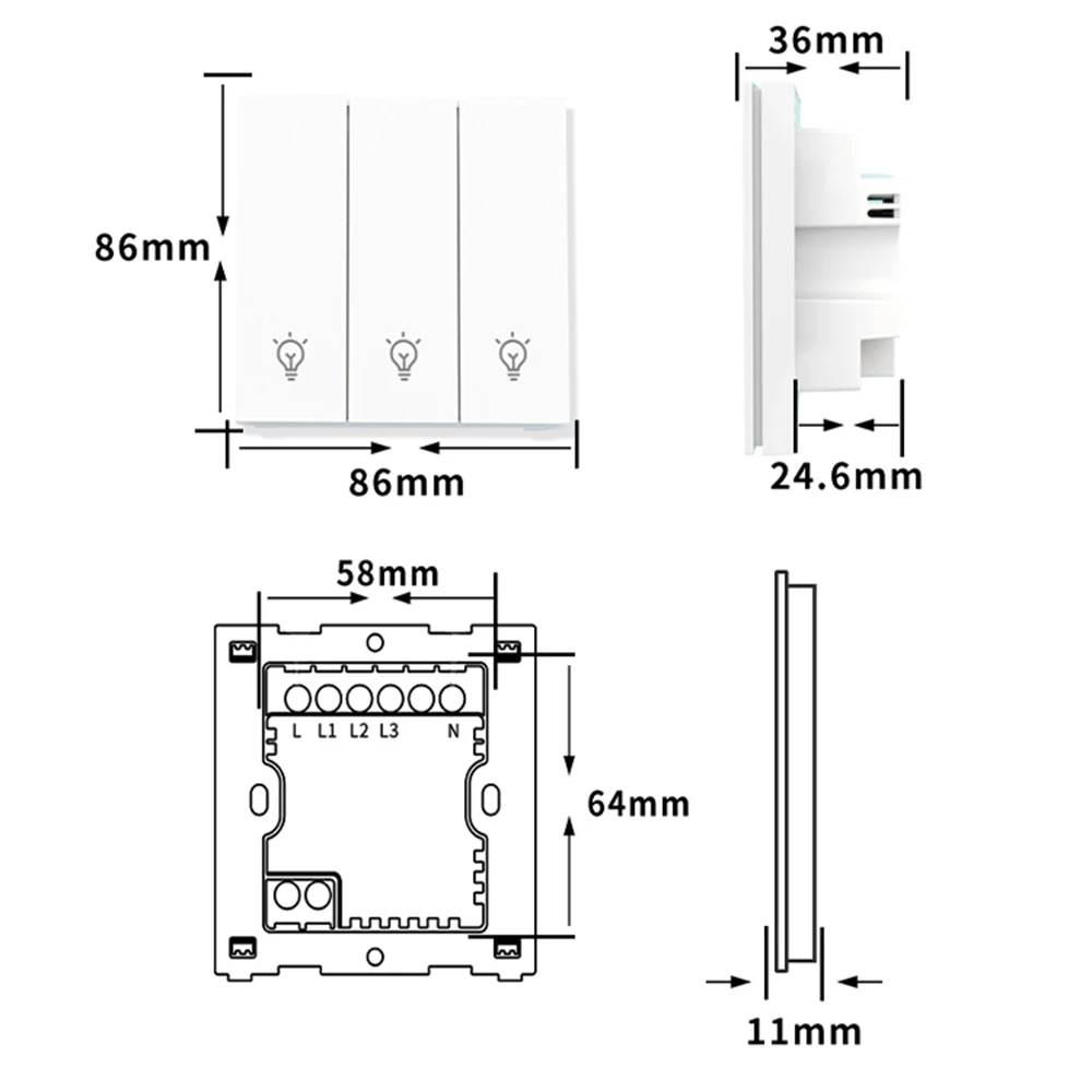 3 Botão De Parede WiFi Interruptor De