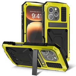 Premium 360° Metal Tempered Glass Rugged Shockproof Case with Kickstand and Camera Protector - iPhone 16 Pro Max (Yellow)