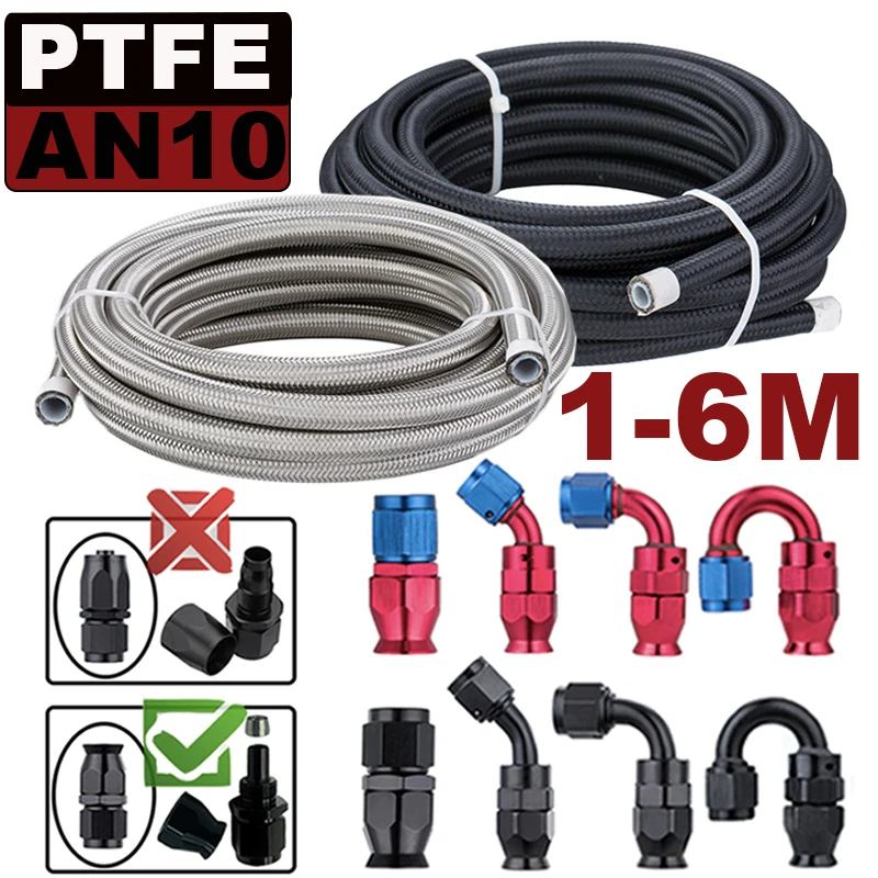 

1-6M AN10 10AN Racing Hose Nylon Stainless Steel Braided PTFE Brake Hose E85 Fuel Oil Cooler Line Pipe Swivel Hose End Fitting