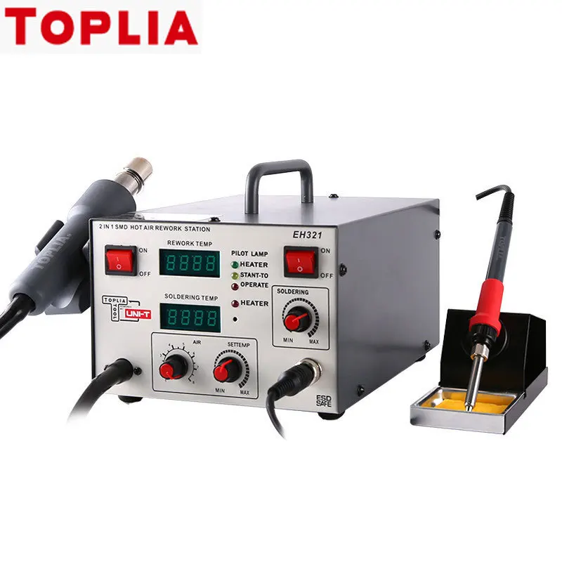 Профессиональная паяльная станция TOPLIA 600 Вт с термофеном 2 в 1 двойным цифровым