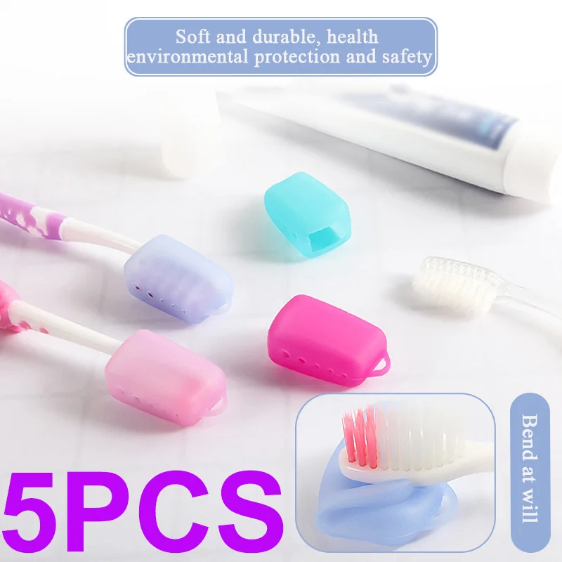

5PCS Silicone Toothbrush Head Covers Portable Toothbrush Cover Case Travel Hiking Camping Toothbrush Box Brush Cap Case Support
