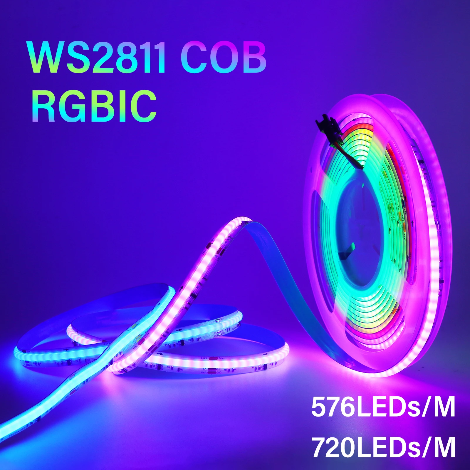 Ws2811 Rgbic Cob Led Strip Light Indirizzabile 576 720Led Full Dream Color Nastro Fcob Led Lights Magic Room Decor Dc12V 24V