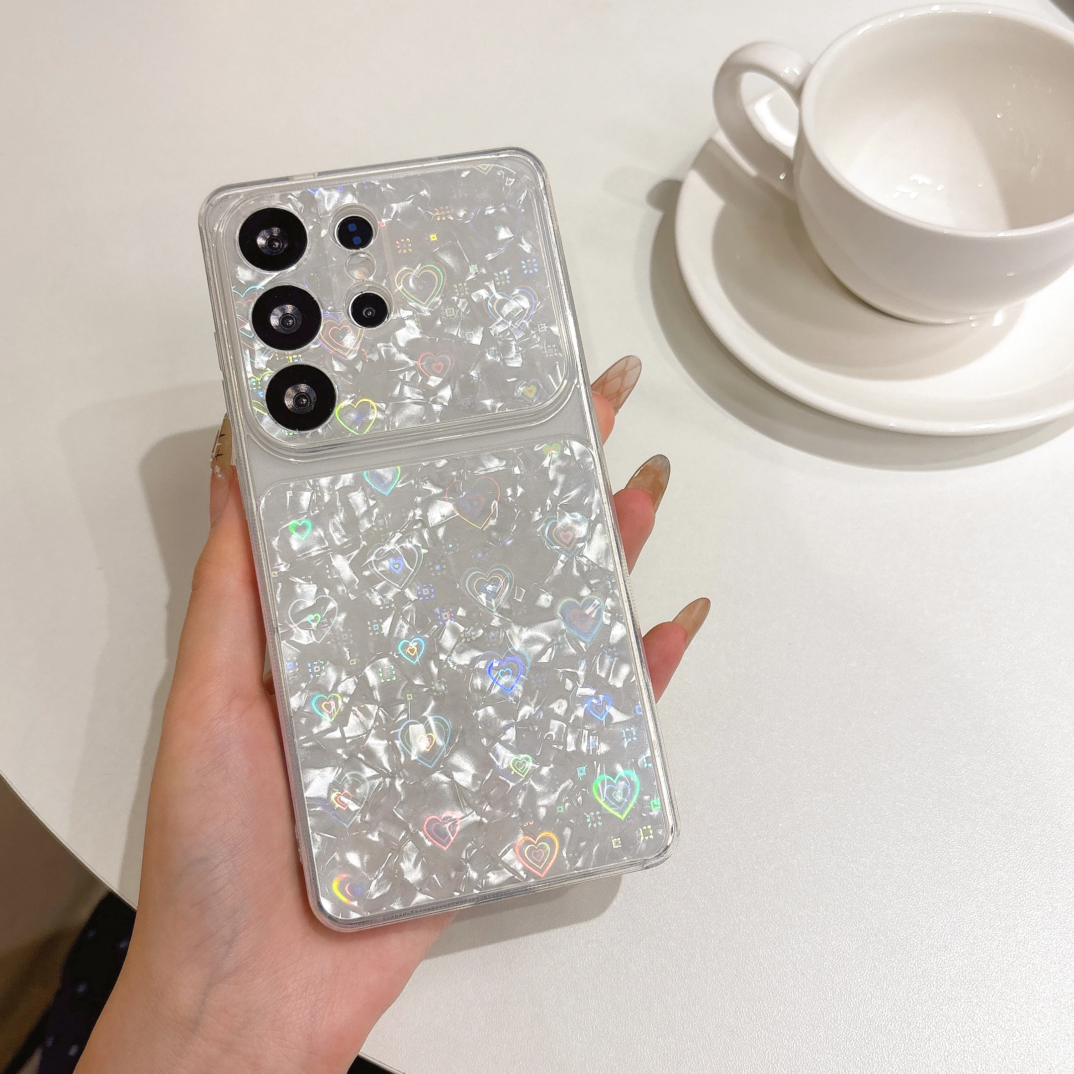 Glitter Gradient Love Heart Pattern Phone Case