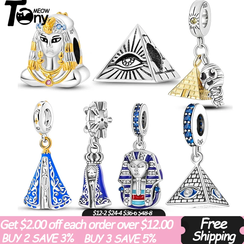 Original Classic 925 Sterling Silver Egypt Pyramid Queen Goddess