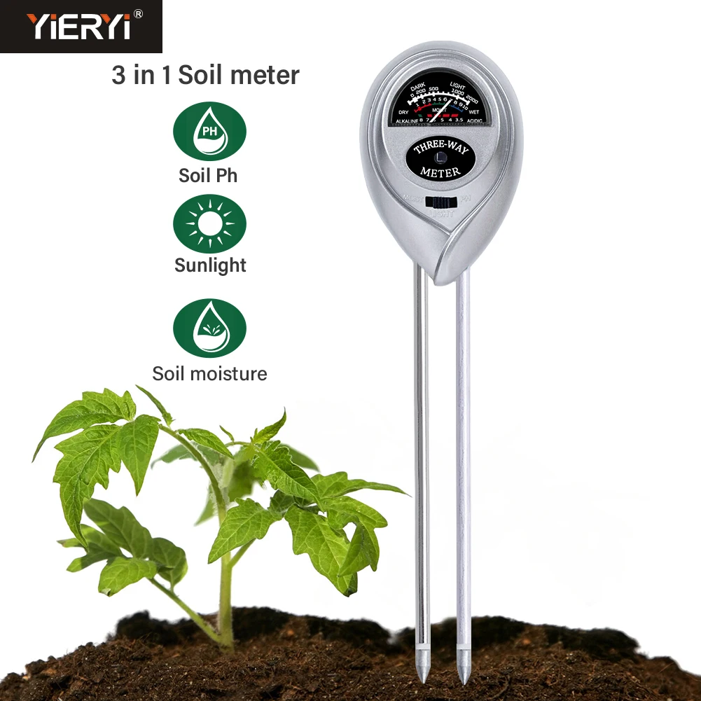  Medidor 3 en 1 con sensor de humedad del suelo, medidor de pH  del suelo, hidrómetro y sensor de luz solar, medidor de humedad de plantas  para jardinería, agricultura, uso en