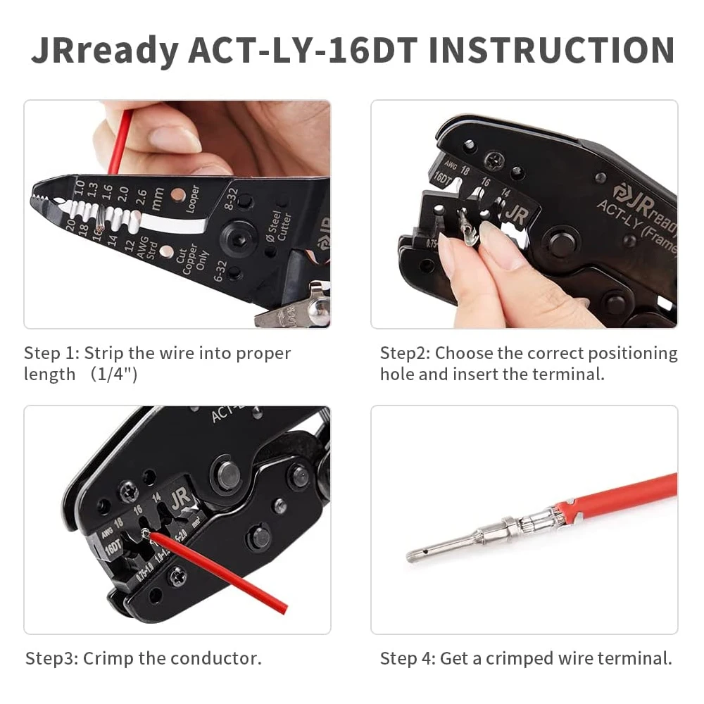 JRready Crimping Tool for Stamped and Formed,For 12#,16#,20#,With Positioner Fixed,Tightly Crimping,Terminal Crimper 6