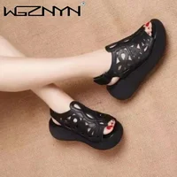 Designer femmes sandales en cuir souple chaussures à semelles compensées pour femmes été rétro sandales de luxe chaussures décontractées femmes talons compensés Sandalias 6