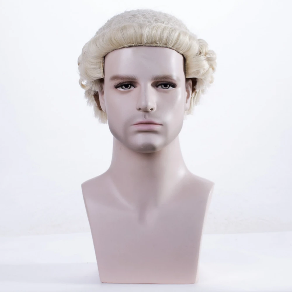 Synthetic Hair Men Lawyer Wigs 613 Blonde Heat Resistant Fiber Handmade Comfortable to Wear Judge Lawyer Cosplay Use Hair Wigs