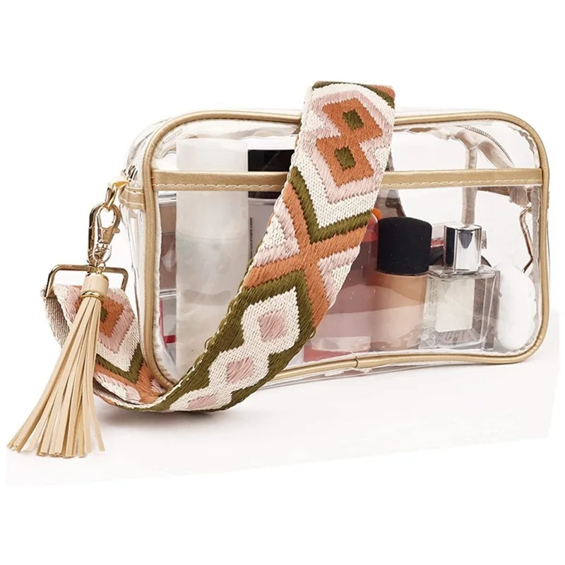 

Women Crossbody Bag Transparent PVC Shoulder Bag Handbag with Tassel for Beach Travel Sports Event Purses