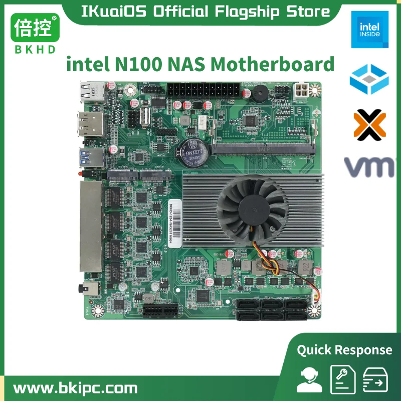 IKuaiOS Intel N100 DIY Mini ITX материнская плата совместимая с truкатами Proxmox OpenMedia 4x2.5GbE 2xM.2 6xSATA BKHD-1264-NAS