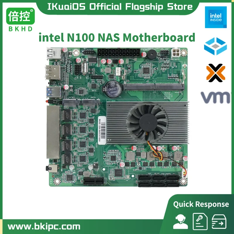 IKuaiOS Intel N100 DIY NAS Mini ITX Motherboard Compatible TrueNAS Proxmox OpenMedia 4x2.5GbE 2xM.2 6xSATA BKHD-1264-NAS nas motherboard