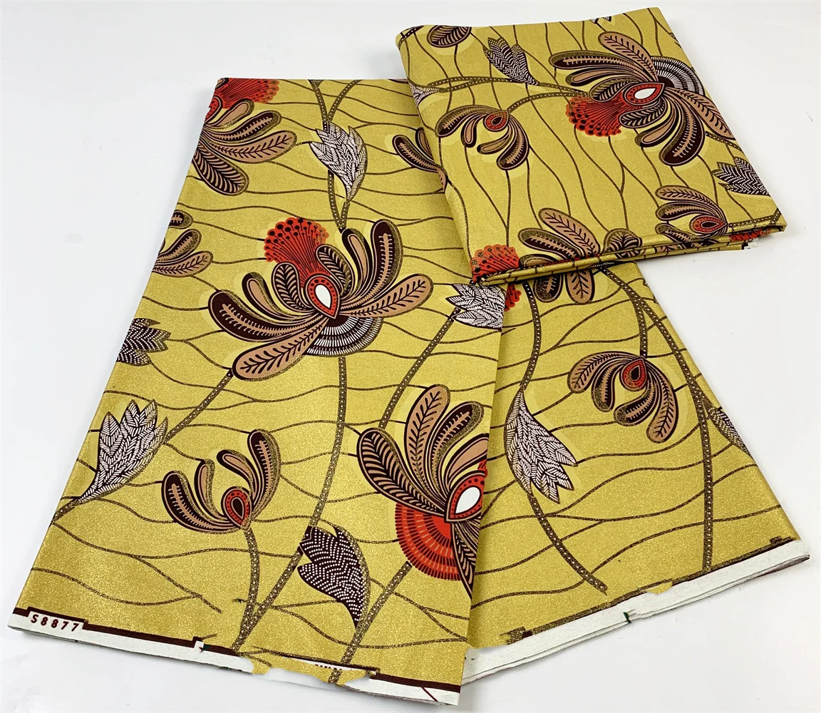 

2023 Latest Design 6 Yards/lot African Fabric Gold Powder Ankara 100% Cotton Farbic For Sewing Wax Print Fabric