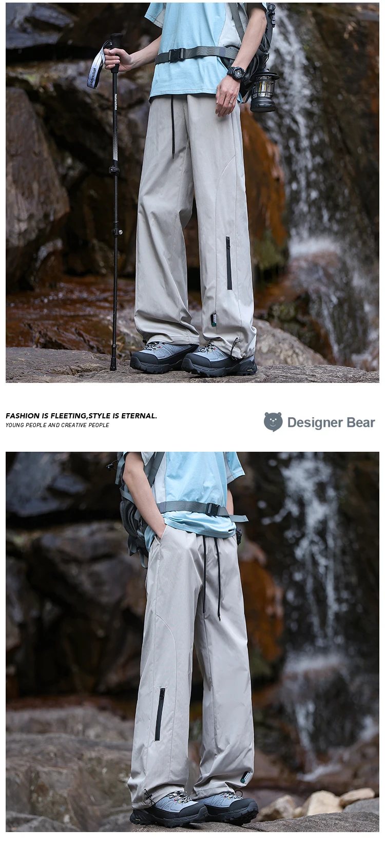 Sommerliche, dünne Outdoor-Wanderhose für Herren, lässige Hose mit magischem Kordelzug, Reise-Cargohose, dekorative Taschen, Herrenhose – Detail 3