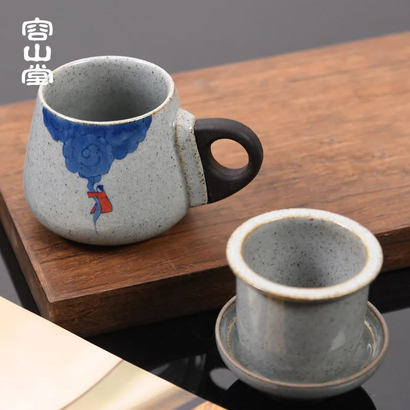 도자기 손으로 그린 찻잔 Jingdezhen 사무실 차와 물 분리 열 절연베이스 컵 히터