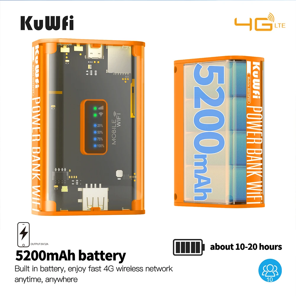Lte Mobile Travel Router Hotspot Wi-fi sem Fio Saída Usb tipo c de Carregamento Slot para Cartão Sim Móvel de Proteção 5200mah 150mbps Kuwfi4g - Imagem 6