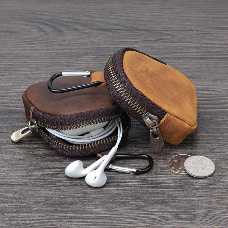 Piccola borsa con cerniera in pelle PU in stile retrò per monete, auricolari e portaoggetti
